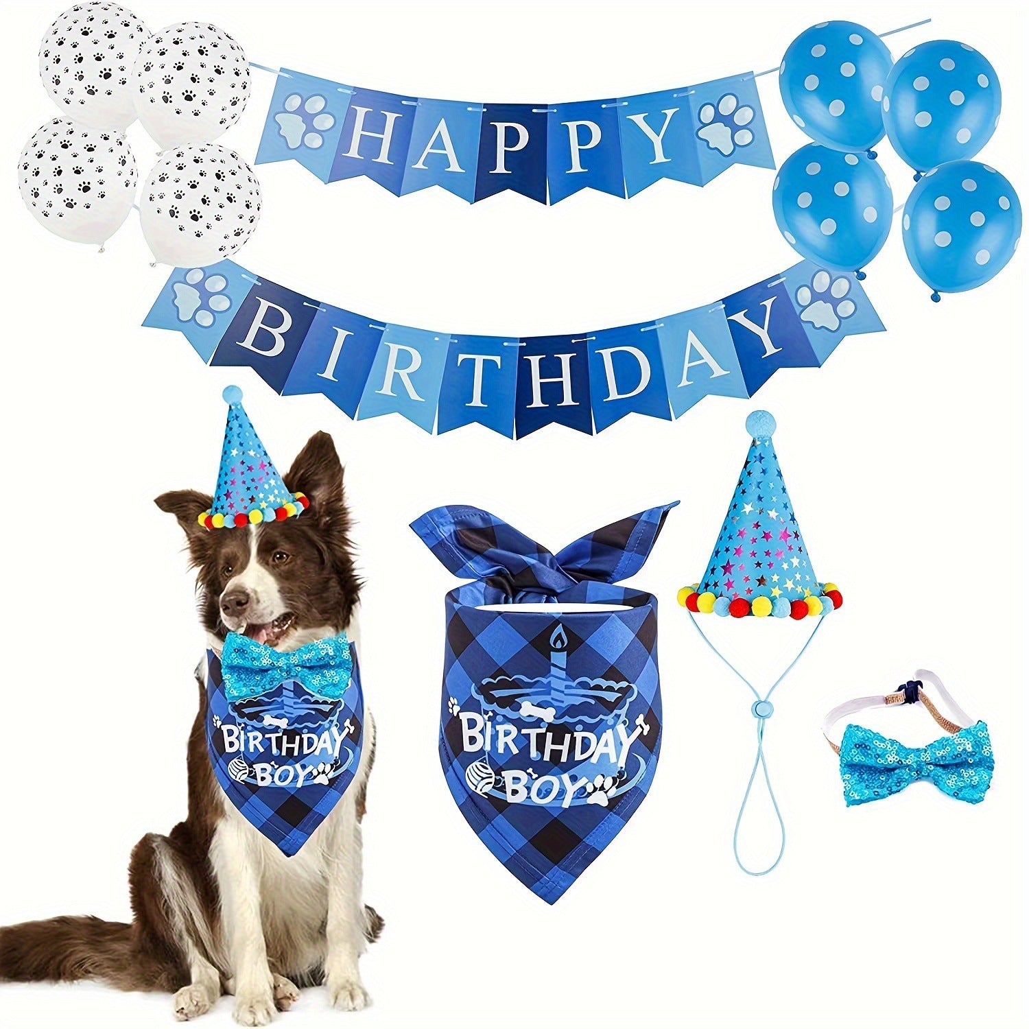 Wholesale Pet Dog Birthday Party Tulle Skirt Bone Necklace Crown Set